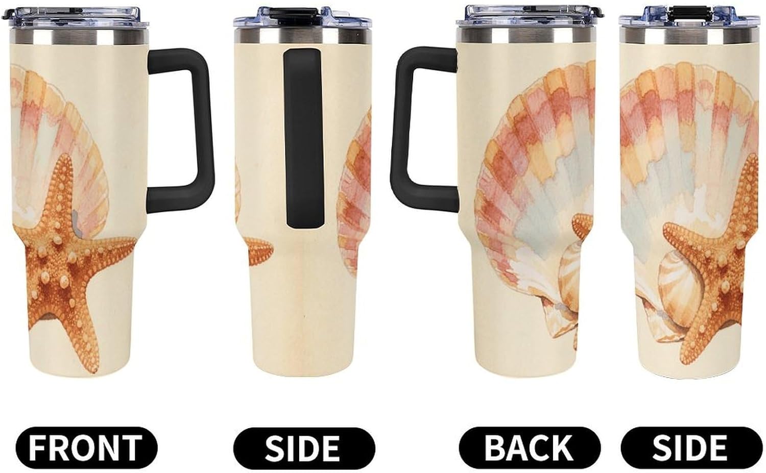 40 Oz Tumbler with Straw And Lid Sea Shell Starfish Insulated Travel Coffee Mug Stainless Steel Water Bottle Vacuum Insulated Tumblers for Sport Work Car Travel Weekends