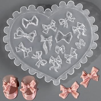 3D Heart Bow Nail Charms Silicone Molds for Resin Accessories - Cute Bowknot Nail Molds for DIY Bow Charms