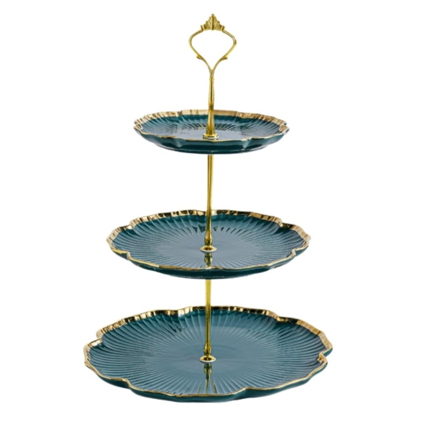 Soporte Tartas Soporte De Cerámica For Tartas 3 Niveles con Forma Flor Y Bandeja Escalonada For Cupcakes Presentador Postre(Blue)