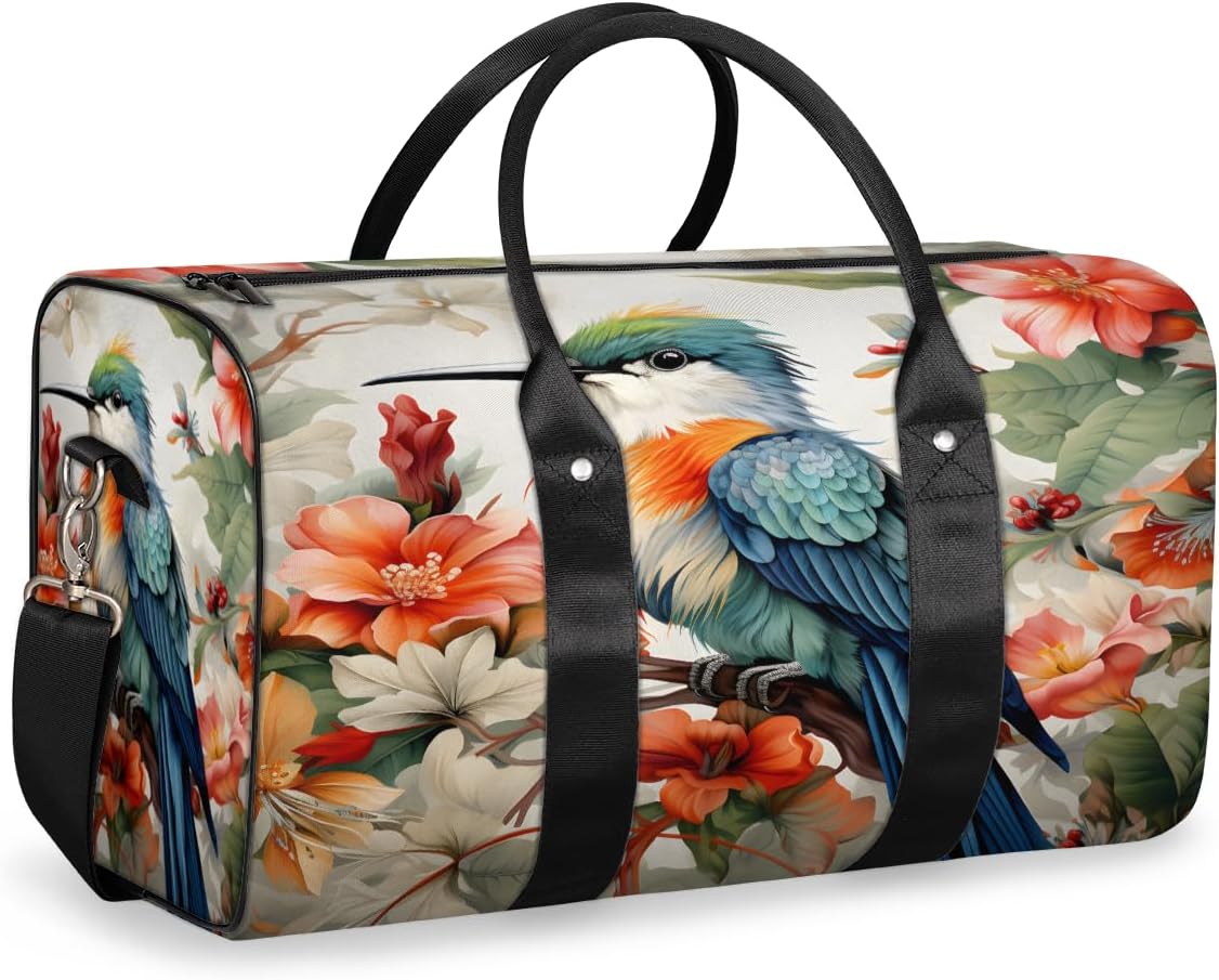 Beautiful Flower Bird Travel Duffel Bag for Women Men Large Capacity Overnight Weekender Bags for Lightweight Waterproof Sport Gym Bag for Workout Yoga Swim