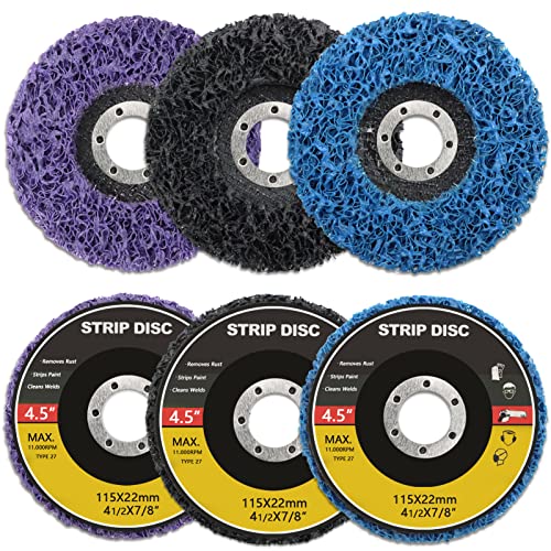 ZEHIQ 6 Pack 4-1/2' x 7/8' Strip Discs Stripping Wheel, Rust Remover Wheel for Angle Grinder Remove Paint, Coating and Clean Welds Oxidation, Variety Color