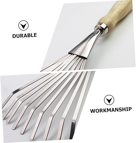 Miniatura 5 de T Tool - Rastrillo de acero inoxidable de nueve rastrillo de alta resistencia, rastrillo de mano para césped pequeño, rastrillo de hojas pequeñas,