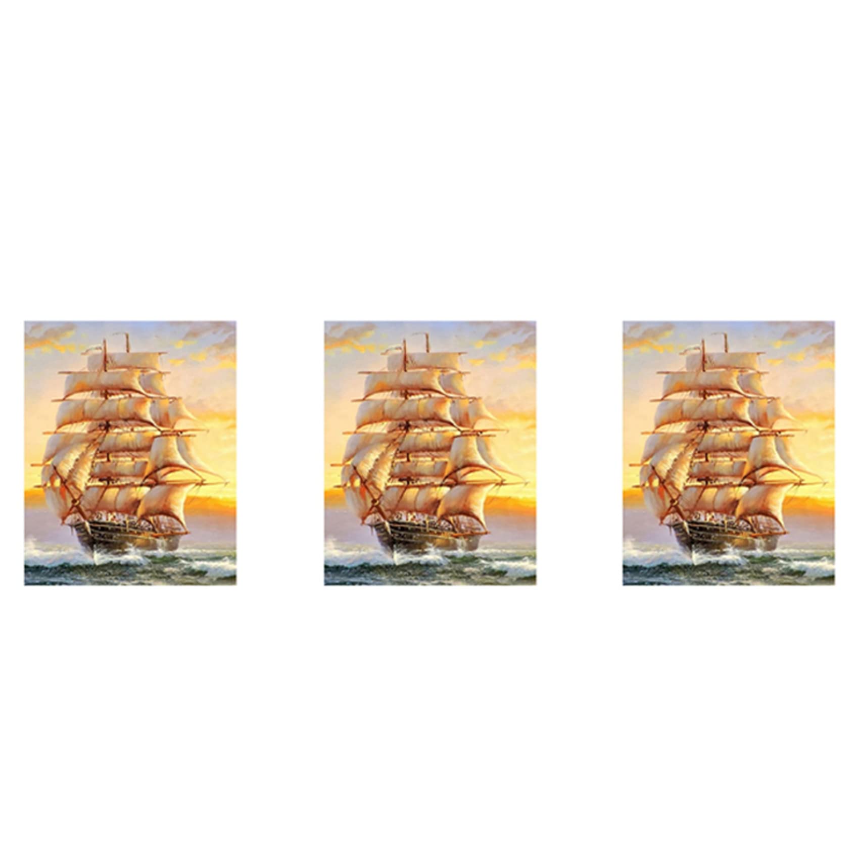 Hndhbfgrt 3X 5D Embroidery Boat Landscape Handmade Painting Landscape Needlework Home Decoration