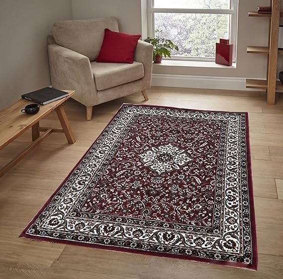 Kashmiri Traditional Persian Design Rectangular Carpet for Your Living Room and Bedroom and for Hall Size 2 Feet x 6 Feet Maroon Colour