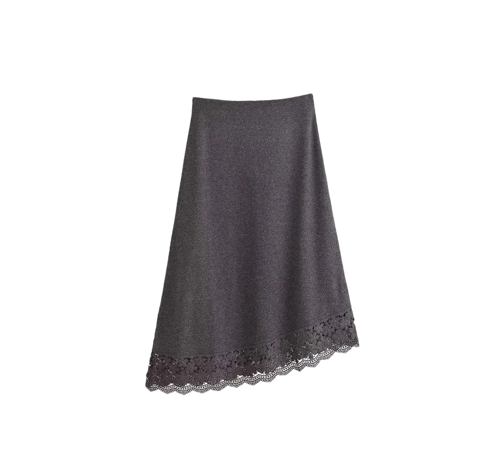 2-teiliges Midi-Rock-Set für Damen, 2-teilig, gerippt, hoher Kragen, Oberteil, zweiteiliges Outfit