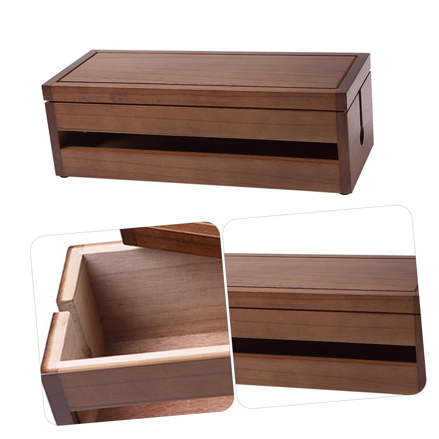 Kabelbox aus Echtem Fortune Paulanienholz mit Mehrseitigem Hohlraum zur Wärmeableitung und Multifunktionalem Design zur Aufbewahrung von Netzsteckern und Kabeln in Kaffee