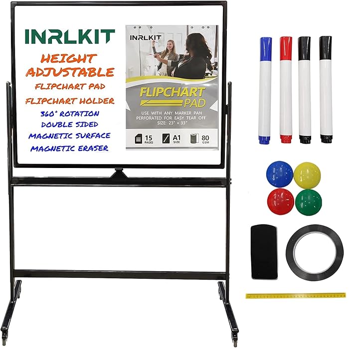 Buy INRLKIT 48X36 Whiteboard with 360 Degree Rolling Wheels, Height Adjustable White