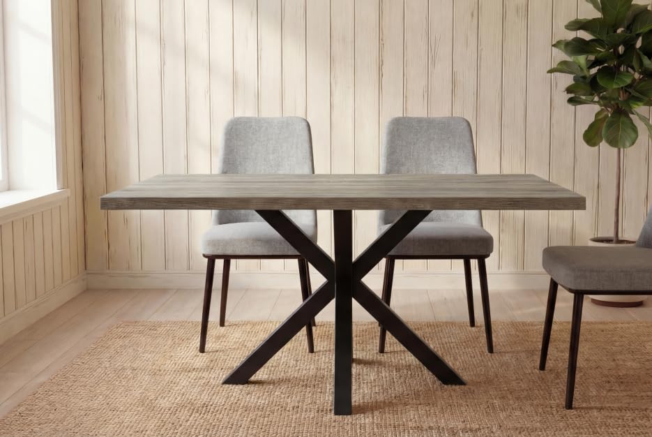 Table en chêne avec pieds métalliques noirs au design robuste de 30mm