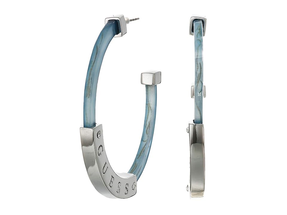 

GUESS Lucite C Hoop with Logo Earrings (Silver/Blue) Earring