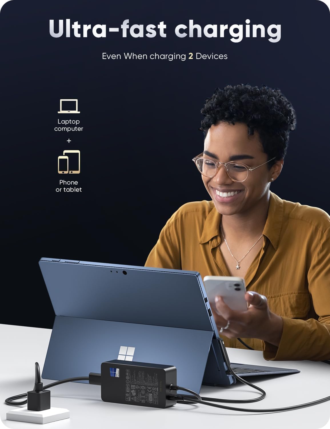 Caricatore Surface Pro 65W Surface Charger Compatibilità Microsoft Surface Pro 3/4/5/6/7/7+/8/9/10/11/12, Surface Laptop 1/2/3/4/5/6/7, Surface Go 1/2/3/4
