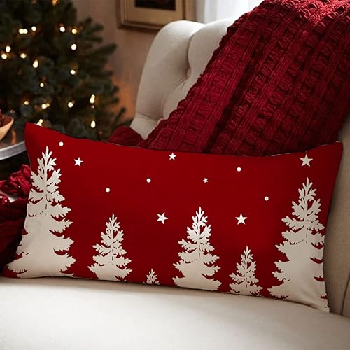 Miniatura 9 de JXZYGMD Colorlife - Funda de almohada de Navidad de 12 x 20 pulgadas, diseño de árbol de Navidad, decoración de vacaciones, fundas de almohada