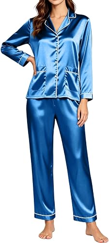Satin Pajamas Set for Women Button Down Tops & Cropped Pants