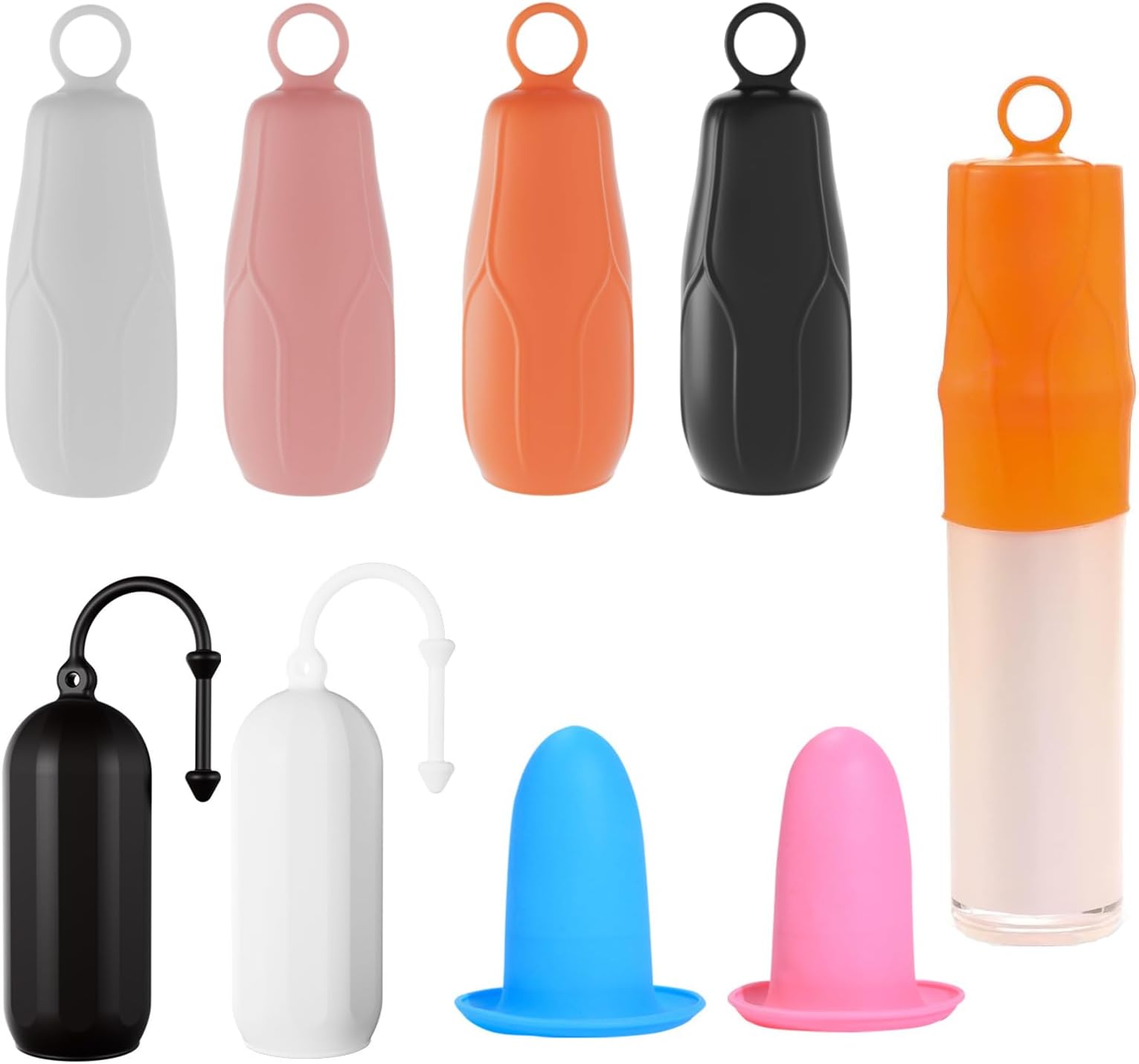 8Pcs Reusable Silicone Accessory Elastic Sleeve, Portable Silicone Bottle Covers, with Ring Hook Silicone Bottle Covers, for Leak Proofing, Silicone Leak Locks, for Most Size Bottles