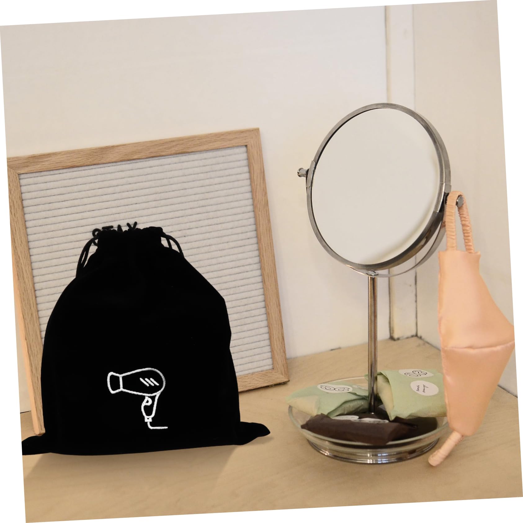 DOITOOL 13piezas Bolsa De Almacenamiento De Franela Para Secador De Pelo y Joyas Organizador De Artículos De Cierre Color Negro