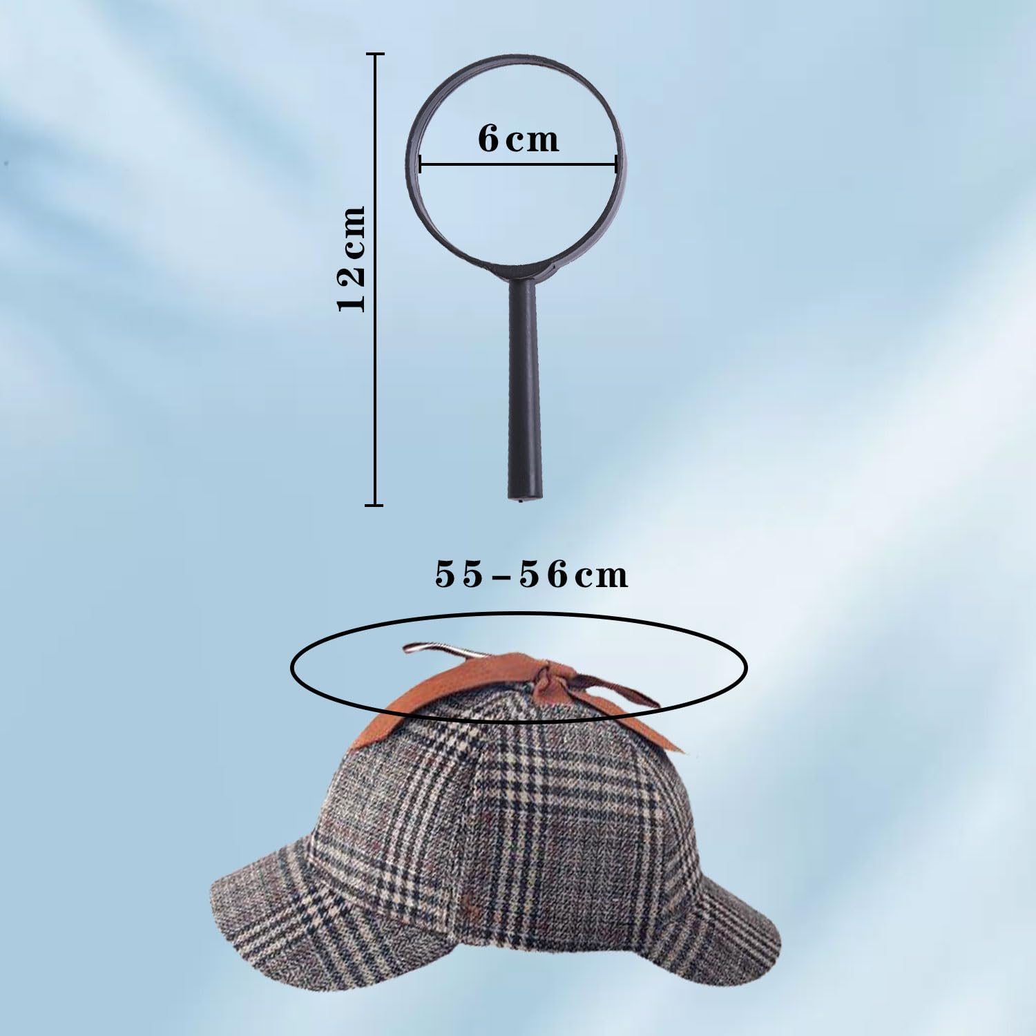 RmKbe 3pcs Sherlock Holmes Fancy Dress Accessory Set Deerstalker Hat Pipe and Magnifying Glass Halloween Carnival Party Accessories for Adults - Image 3