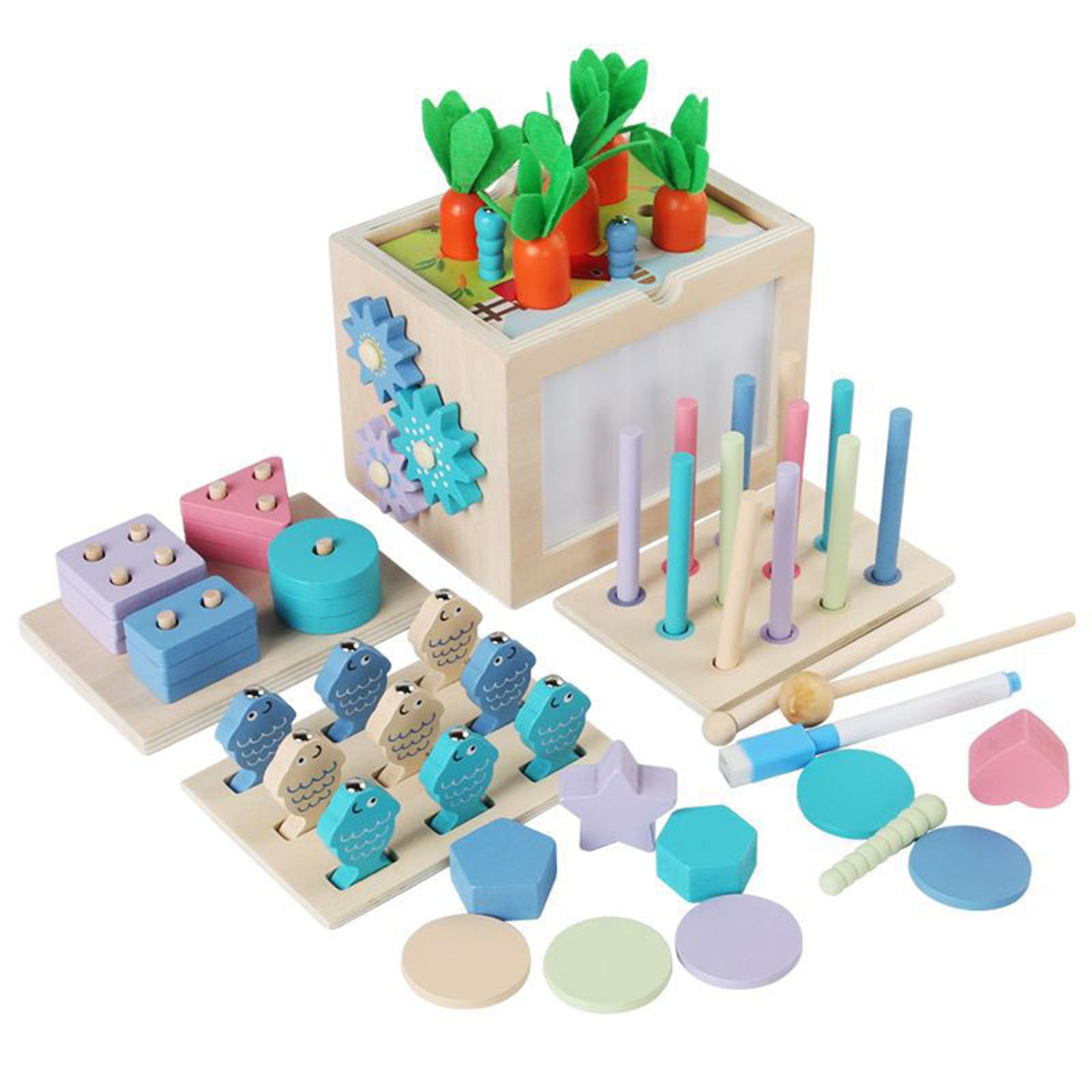 Cubo attività in Legno Multi-Funzionale Montessori, Giocattolo Educativo per Le Abilità Motorie Fini dei Bambini