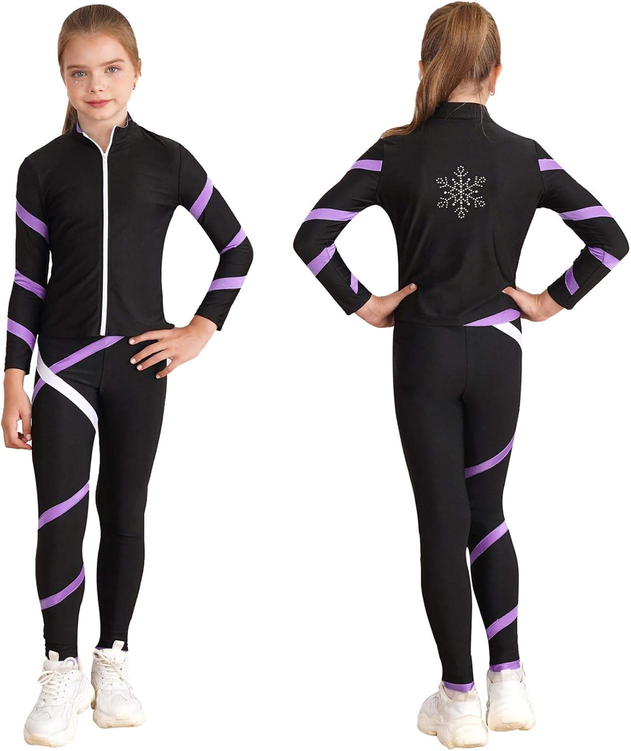 Loyan Girls 2Pcs Tracksuit Yoga Workout Figure Skating Jacket with Practice Leggings Gym Training Suit