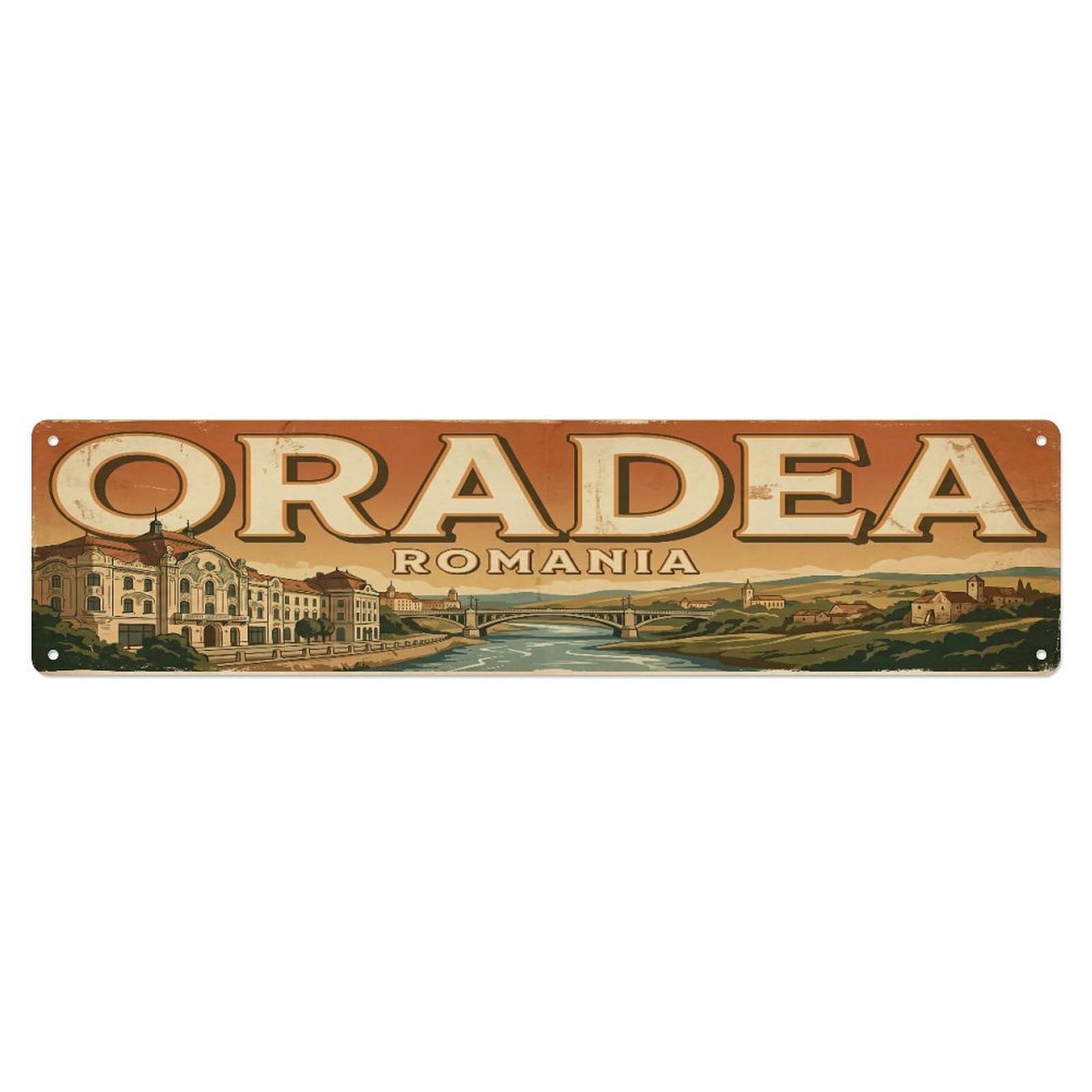 Tgrcjimh Style Metal Tin Sign Vintage Travel Romania Oradea