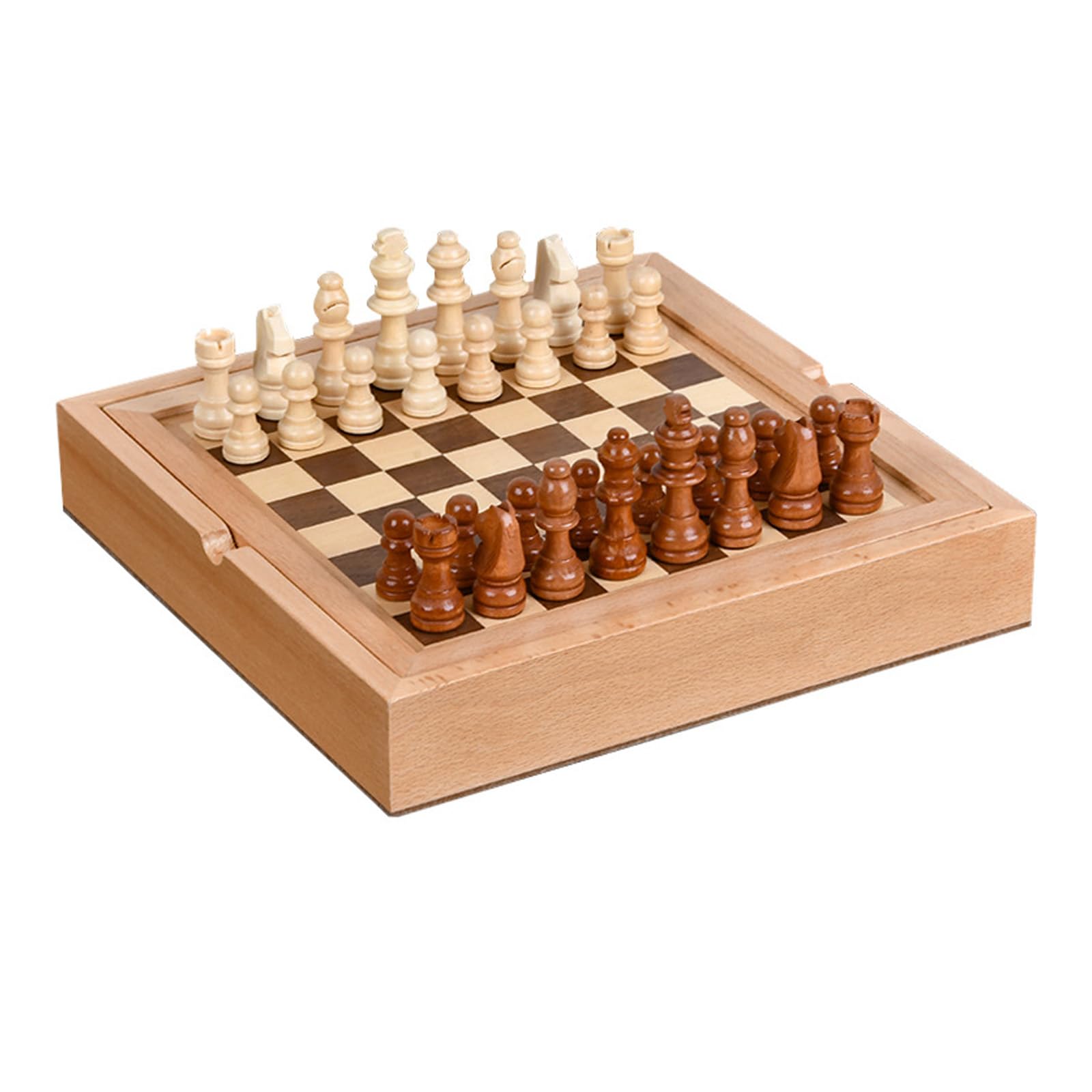 Scacchiera in Legno,9.4" Scacchiera Portatile con Slot di Immagazzinaggio Scacchi, Facile da trasportare,Set da Viaggio per Scacchi in Legno per Scacchi per I Principianti E Ad