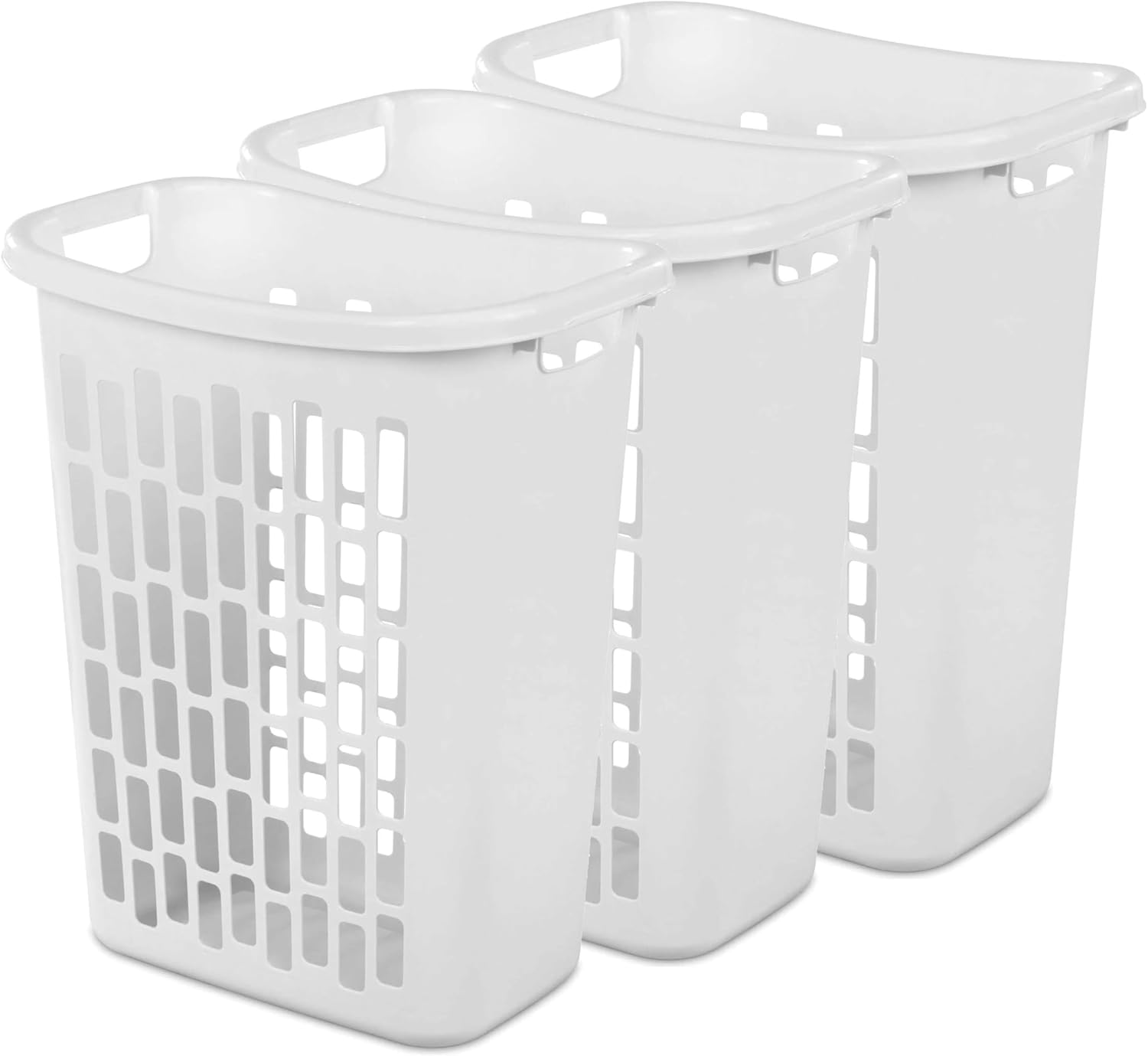 3-Pack of White Heavy-Duty Plastic Laundry Baskets (1.8 Bushels). Large Capacity rectangular Design with Reinforced Handles, Suitable for Household, Dormitory, and Bedroom