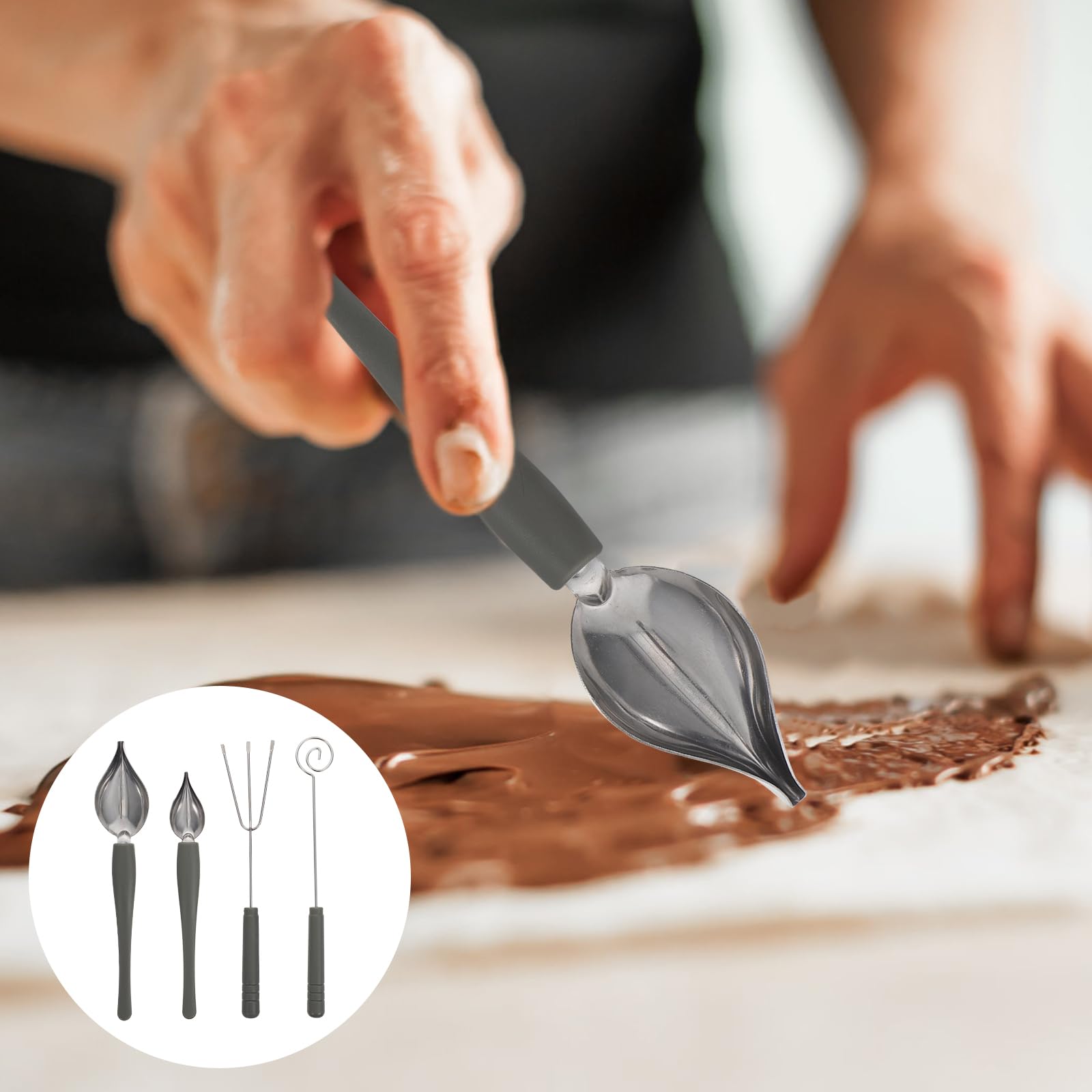 LIFKOME Edelstahl Schokoladenlöffel Set 4 Stück – Leichtes Malen Löffel Für Schokolade Schmelzen Fondue Und Gebäck Dekoration Rostfreies Küchenutensil Mit Ergonomischem Griff