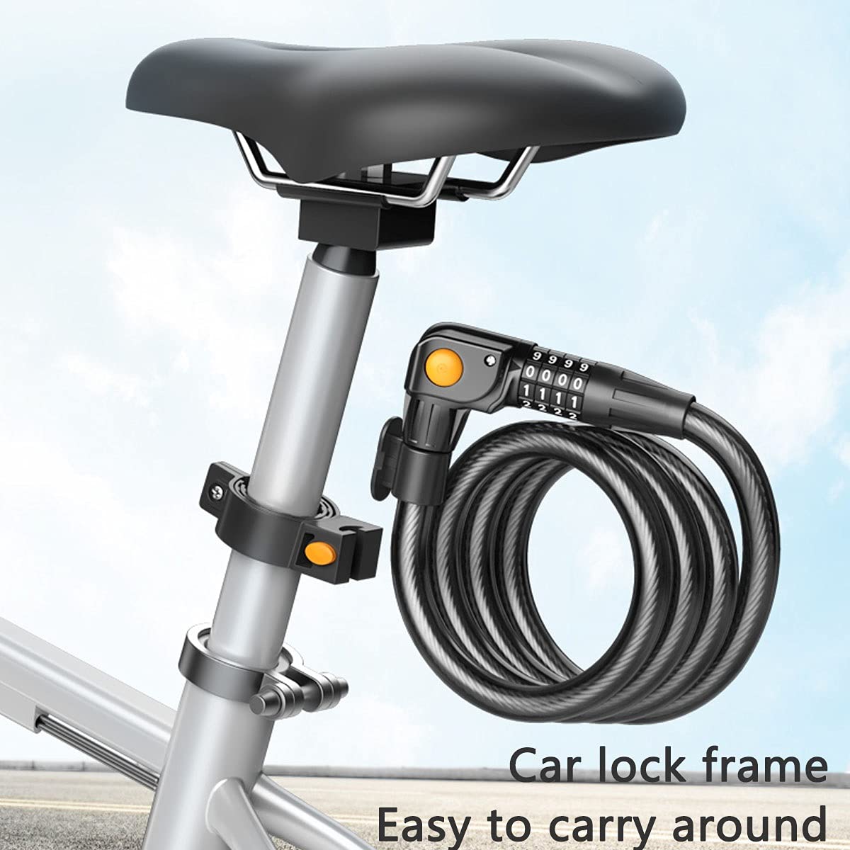 PURRL Fahrradschloss, Fahrradschlosskabel mit Licht zum Entriegeln bei Nacht, 5-stelliges Kombinations-Fahrradkabelschloss (Color : Black, Size : 