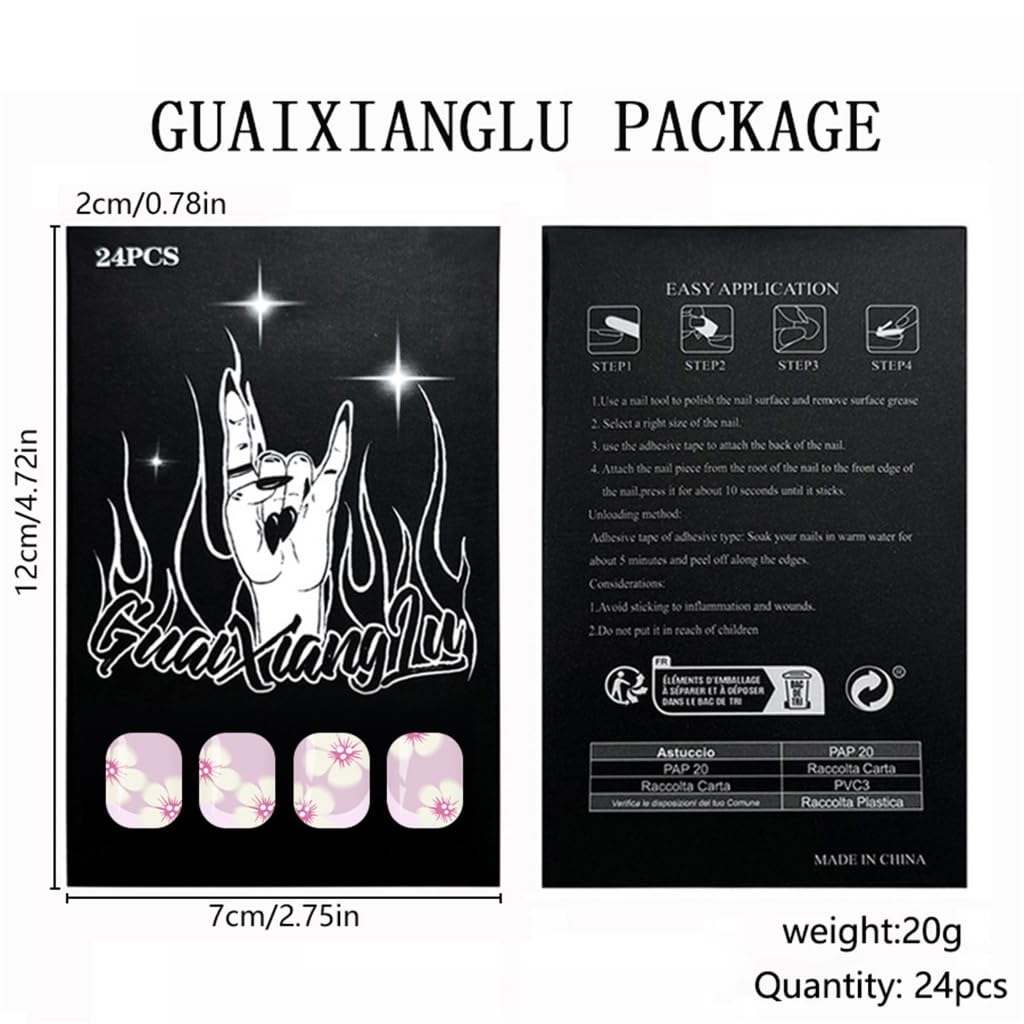 24pcs French Inspired Floral Artificial Nails Light Purpled Color Oval Glossy Finish For Various Event Appearance