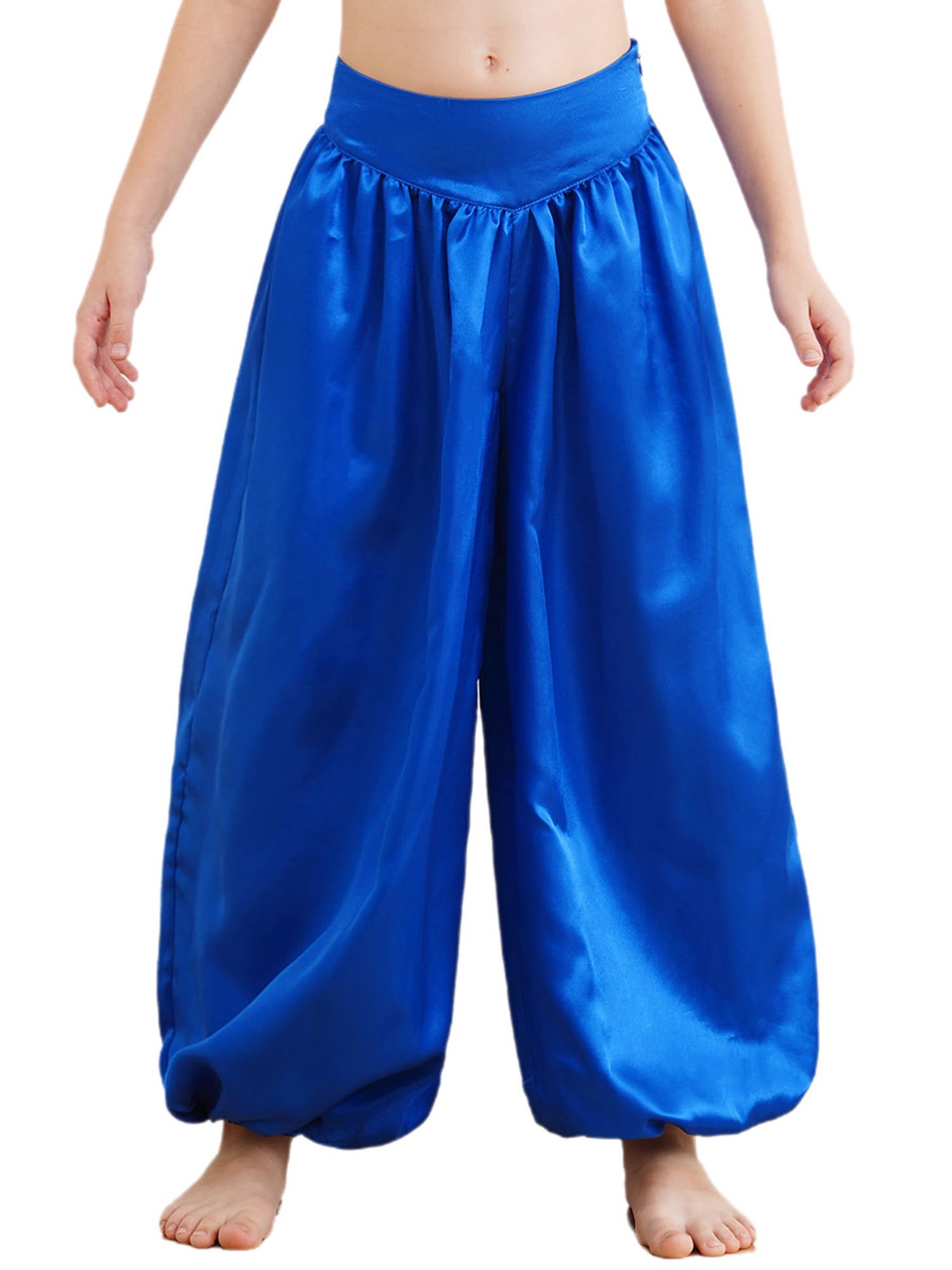 Alvivi Pantalones Bombacho Hippie Niños Pantalones Harem Satén para Danza del Vientre Holgado Disfraz de Árabe Aladino Disfraz de Danza 5-16 Años