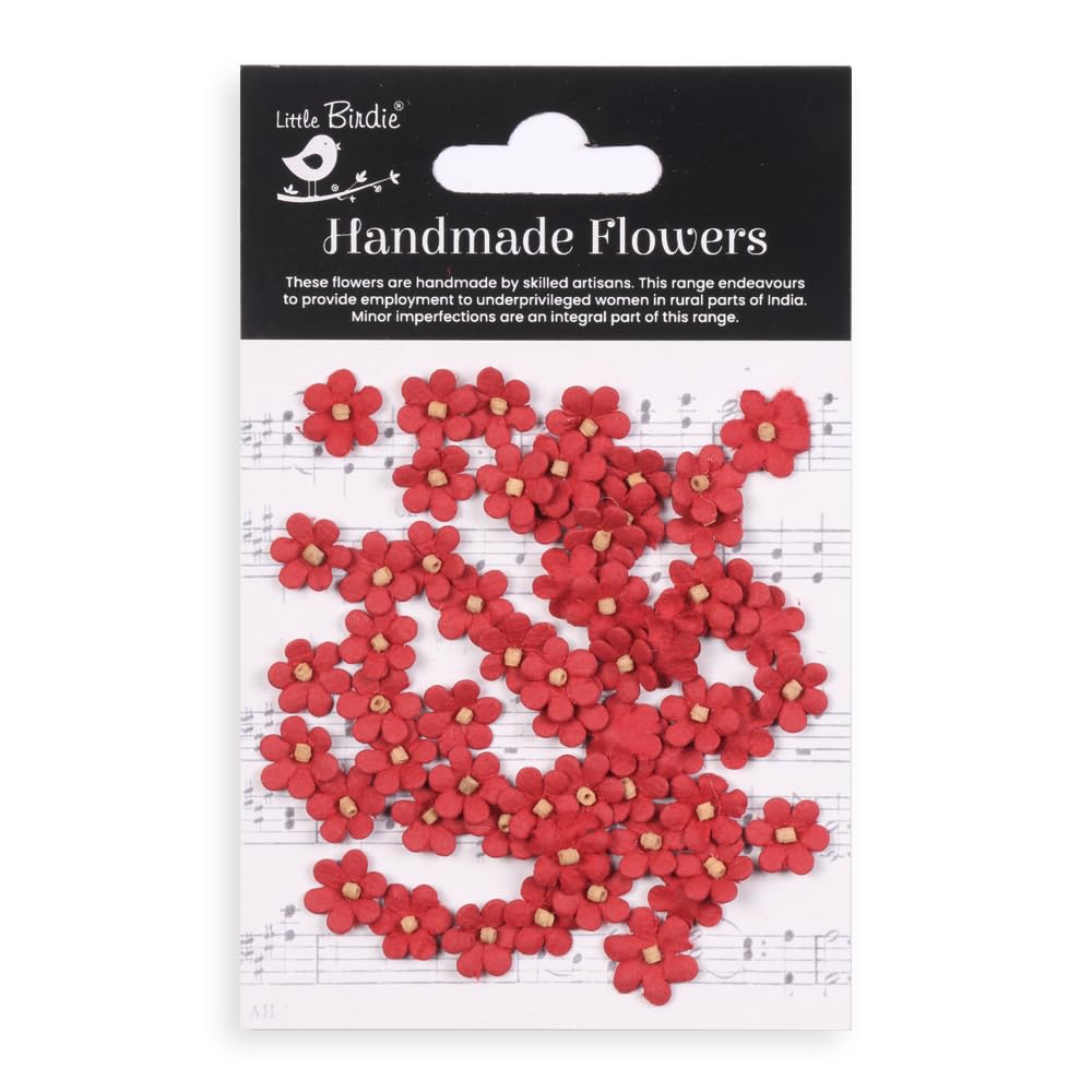 Little Birdie Artificial Flowers Handmade Cardinal Red Esme Approx 1cm 50pc | Paper Flowers for Home Decor, Mixed Media, Scrapbook, Layouts, DIY Crafts, Gift Wrapping