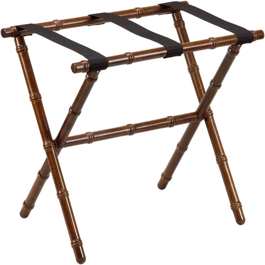 Bamboo Inspired Series Nylon Wood Luggage Rack, Dark Walnut/Black