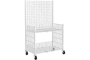 aoligei Grid Wall Panels Display Rack with Wheels and Hooks