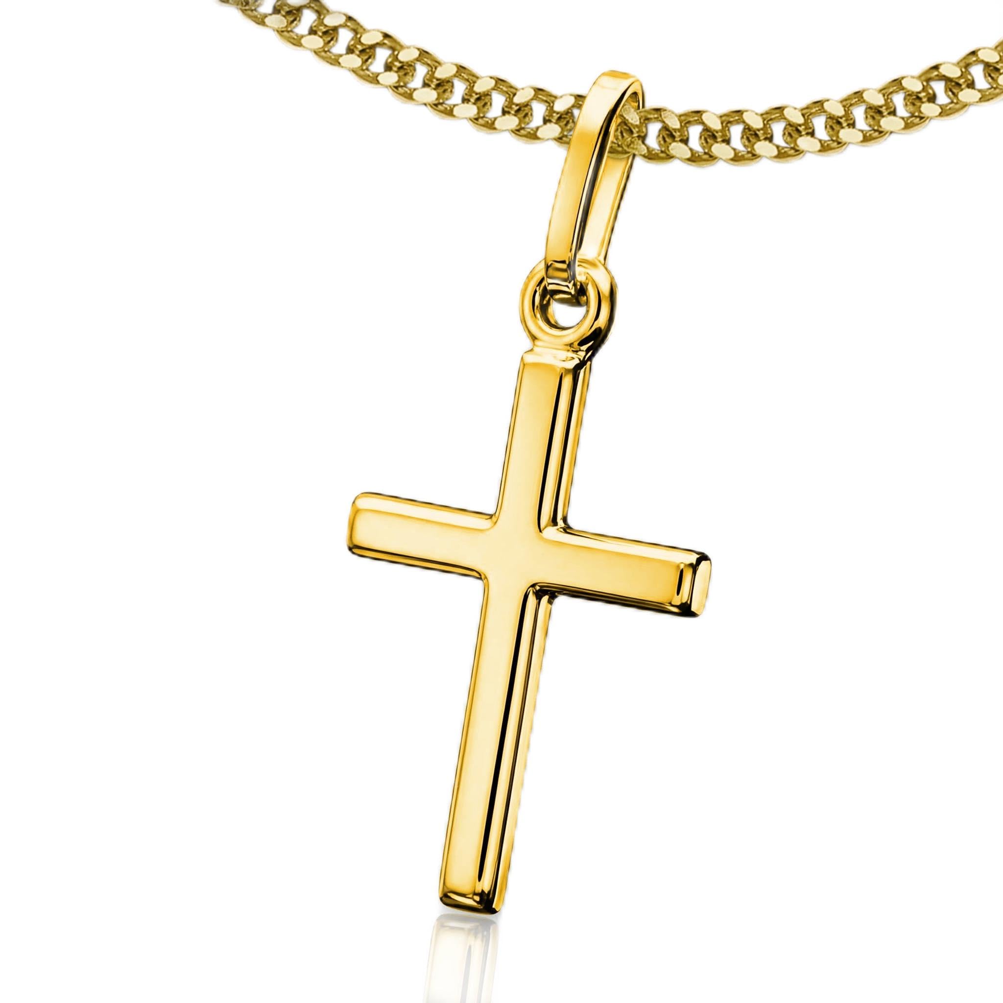 CLEVER SCHMUCK Chaîne en or pour enfant - Petite croix - 15 mm - Simple et brillante - Chaîne fine de 40 cm - Les deux - Or 333 8 carats - Dans un étui à bijoux