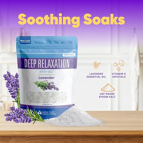 Miniatura 7 de Sal de baño de relajación profunda, 32 onzas, sal de Epsom con aceite esencial de lavanda natural más vitamina C en bolsa sin BPA con sello fácil de
