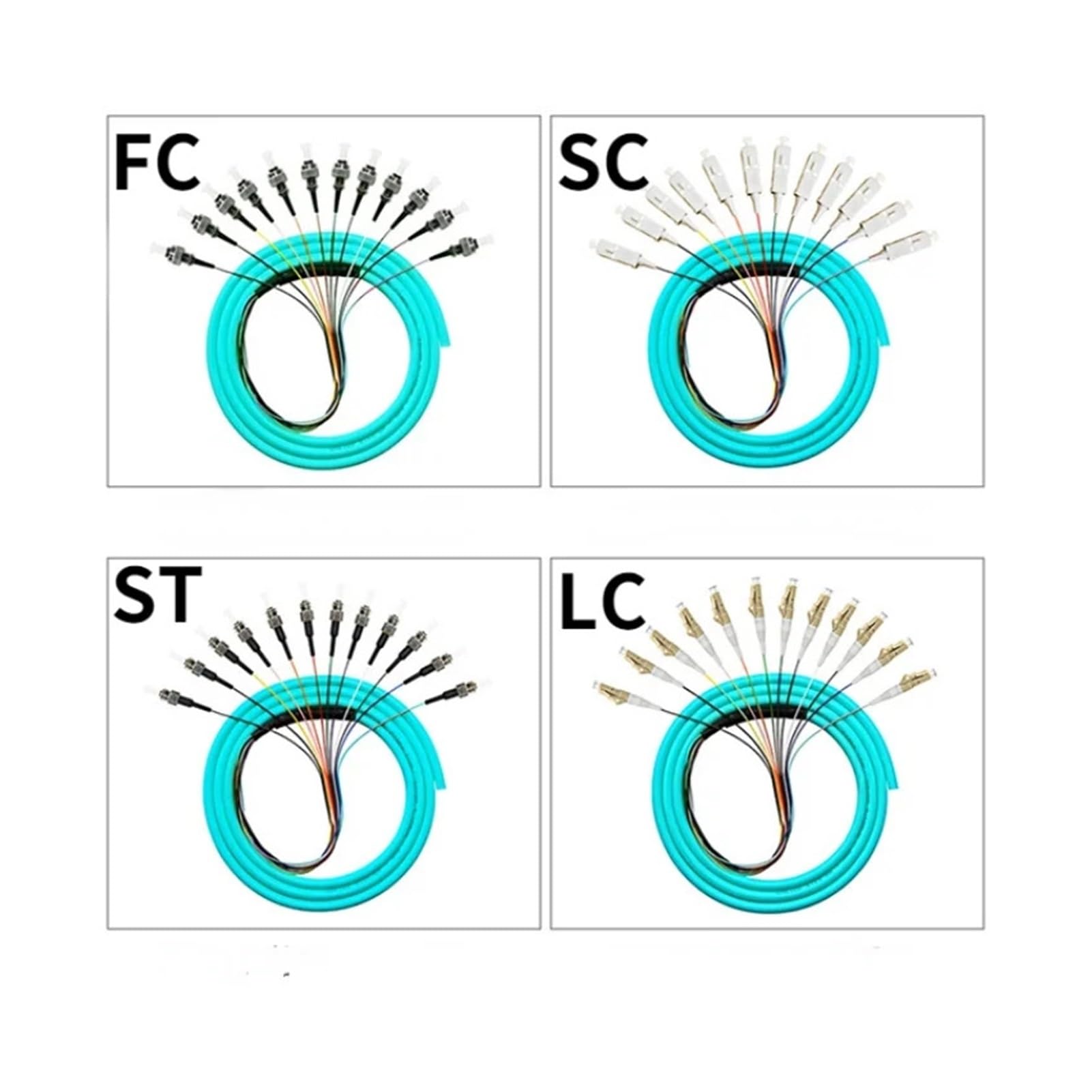 Cordon de Brassage Fibre Optique Pigtail, OM3, Multimode, 0.9mm, Cavalier 50/125, SC, FC, St, LC, câble en Cuir, 1.5m, Lot de 10 pièces(FC 1.5 metres-10pcs)