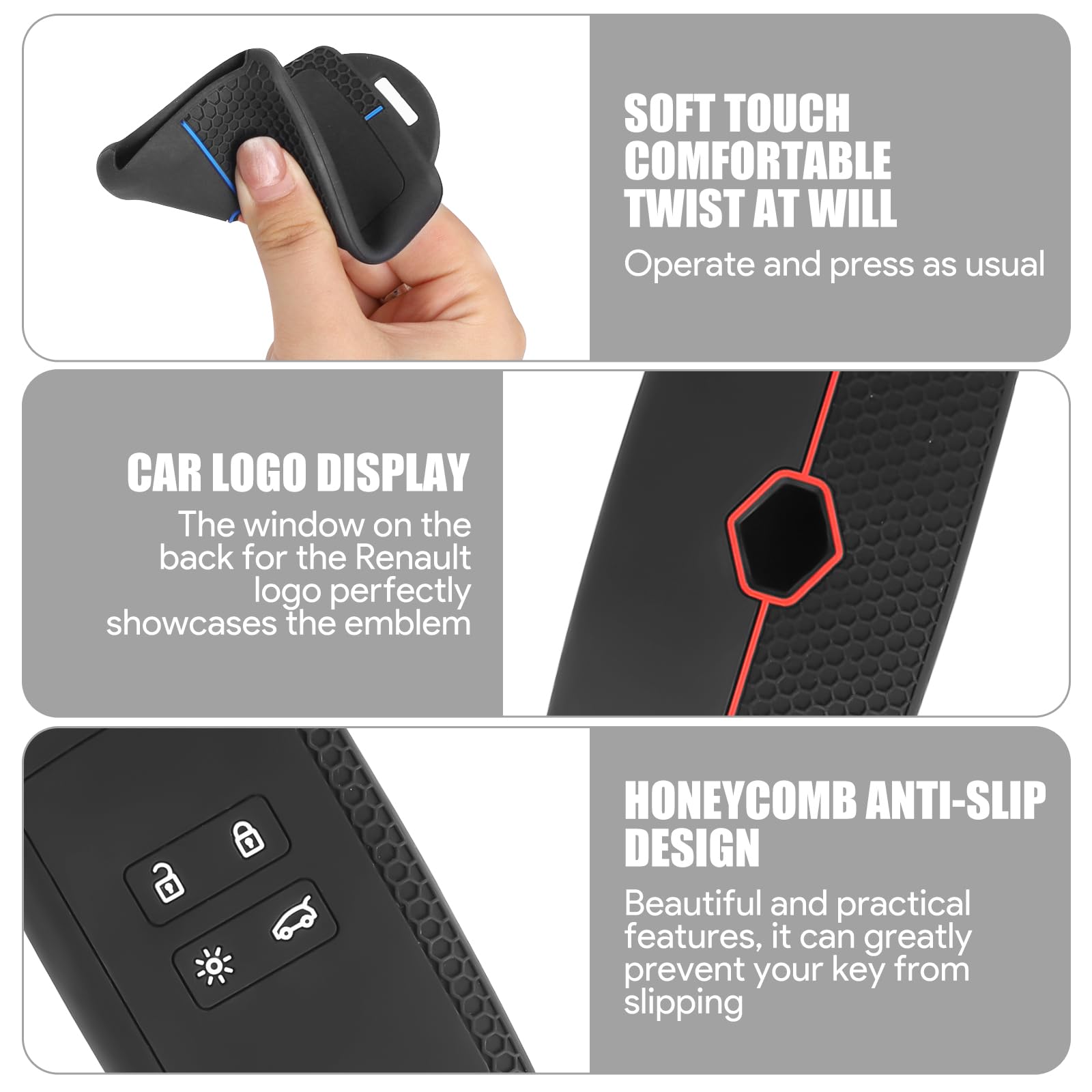 2 szt. etui na kluczyki samochodowe kompatybilne z Renault 4 przyciski, Smartkey, tylko Keyless Go, z breloczkiem do kluczy, silikonowe etui ochronne do Clio Espace Dacia Master Bus Talisman