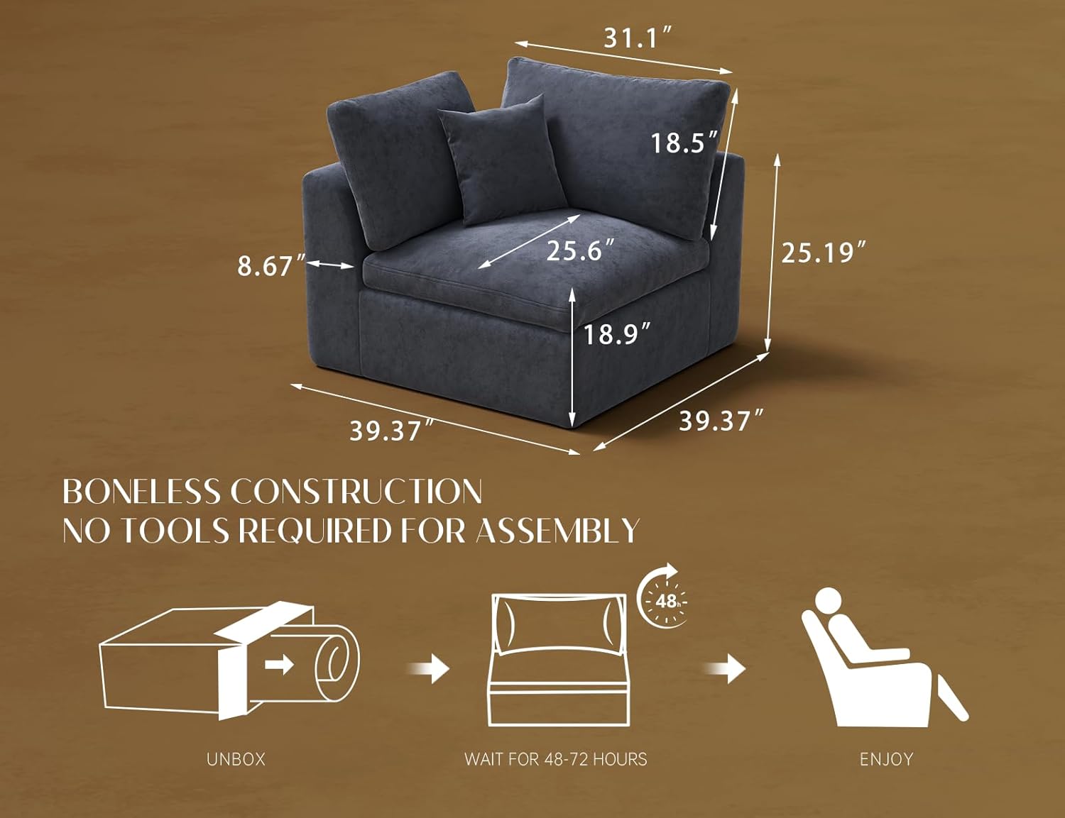 ohllob Corner Seat for Cloud Sectional Couches Living Room, Modular, Boneless, Warm White