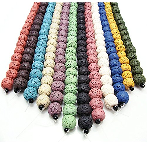 Coloured Lava Stone Beads Round Rock Beads Volcanic Gemstone Loose Beads for Necklace Bracelet Jewelry Making Finding (White - Image 2