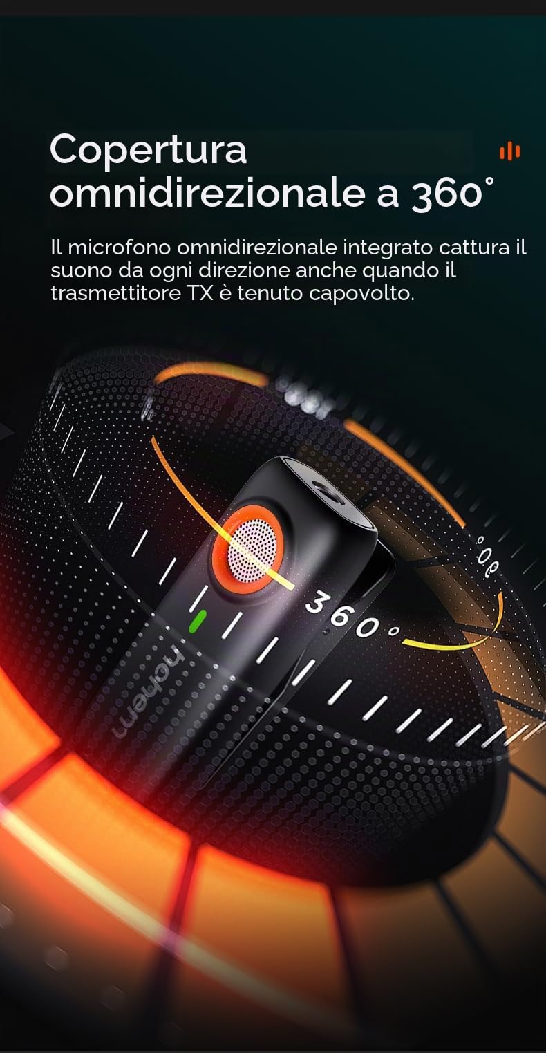 hohem MIC-01 Microfono Lavalier Wireless per iPhone iPad, certificato MFi, Telecomando, 100m (328ft), 7.5H, Plug-Play Microfono per registrare Vlog, Live Stream (2 TX + 1 RX+Custodia di ricarica)