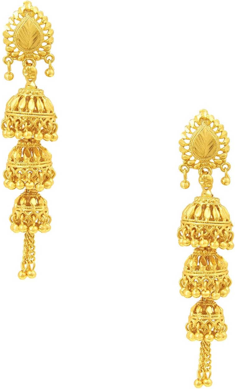 Bodha 3 Layered Traditional Gold 18K Designer Jhumka Earrings (SJ_753)