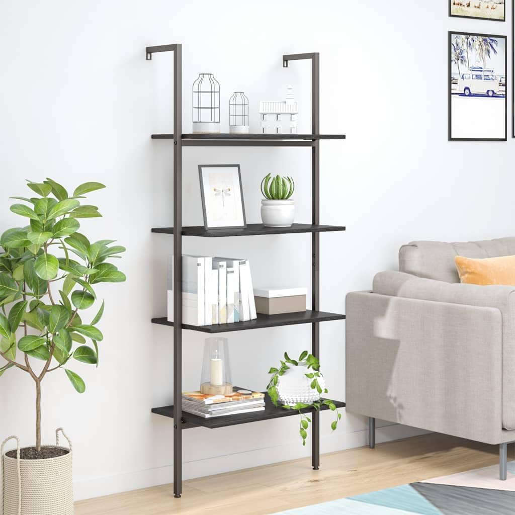 Estantería negra de pared con 4 estantes: ahorra espacio en tu dormitorio