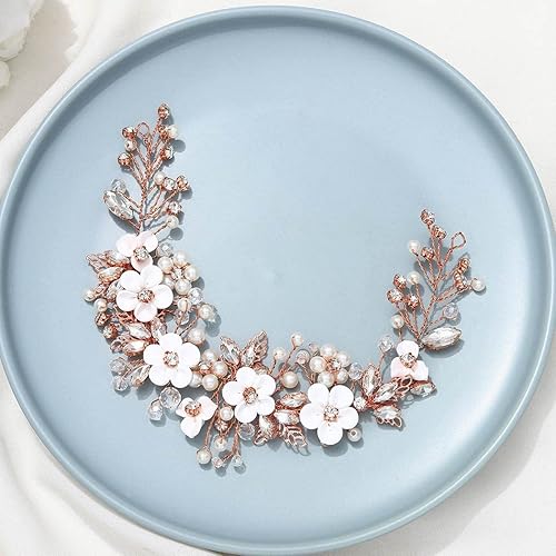 Miniatura 2 de Gorais - Enredadera de flores para novia con cristales, accesorios de boda con perlas para el cabello de mujeres y niñas