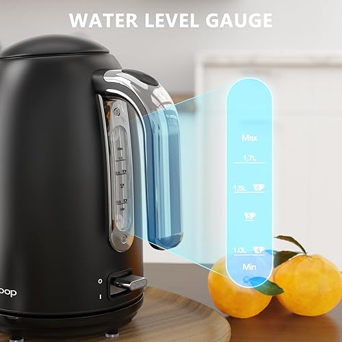 Miniatura 2 de Evoloop Hervidores eléctricos, hervidor de té de 1.7L, calentador de agua caliente, teteras eléctricas de acero inoxidable sin BPA, apagado