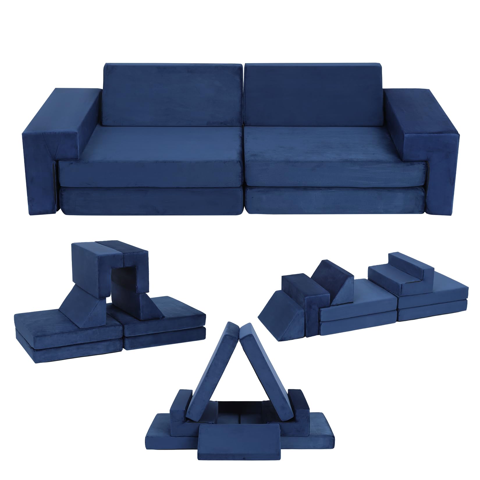 GarveeHome Modulares 8-teiliges Kindersofa-Set – Hochdichter Schaumstoff, wandelbares Polstermöbel – Abnehmbare Bezüge, langlebig & stilvoll für Jungen & Mädchen, Kinderzimmer, Dunkelblau