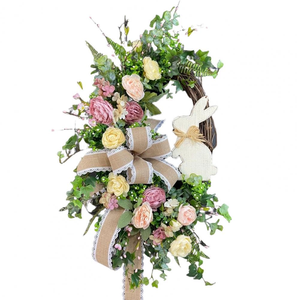Hoemudy A Easter Wreath Decoration, Easter Bunny Wreath, Easter Decor Wreath,Spring Summer Door Wreath For Front Door, Easter Rtificial Wreath Hanging Garland Ornament Props For Door Wreaths Outdoor (A)