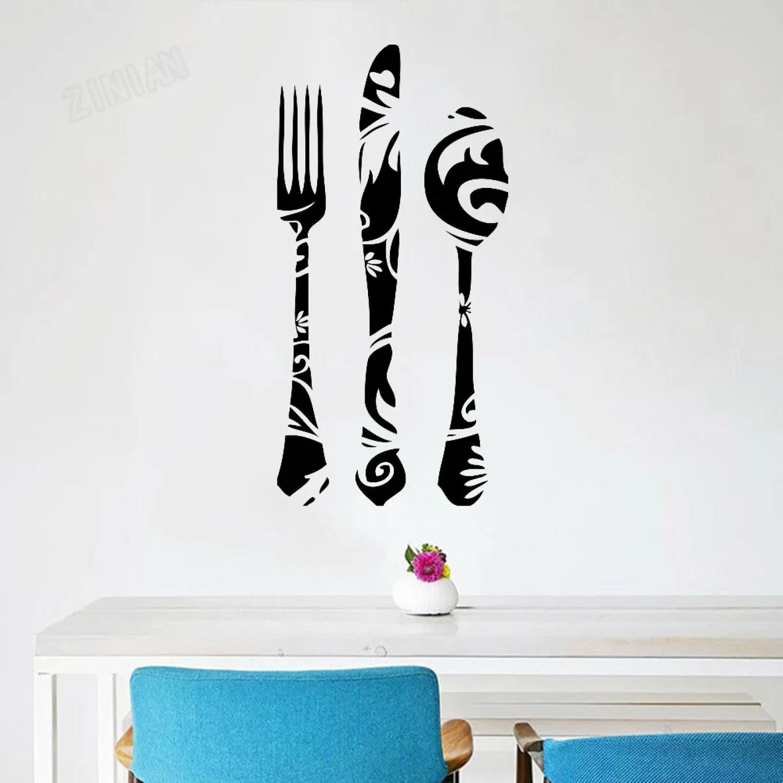 WEIMEIJIE Spoon, Knife and Fork wall Stickers, Kitchen Tableware Vinyl wall Stickers, Restaurant Kitchen Home Decoration wall Stickers
