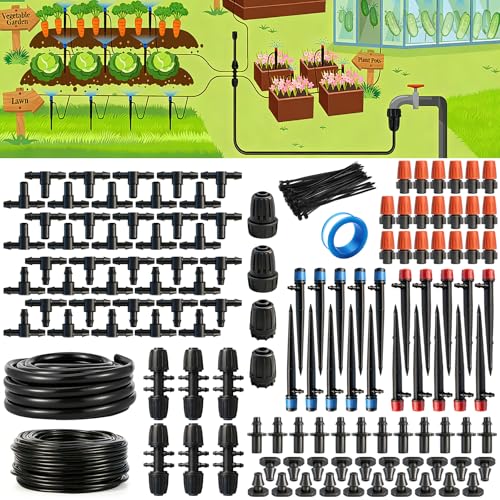Aienxn 159PCS 240FT Drip Irrigation System Set, Automatic Drip Irrigation
