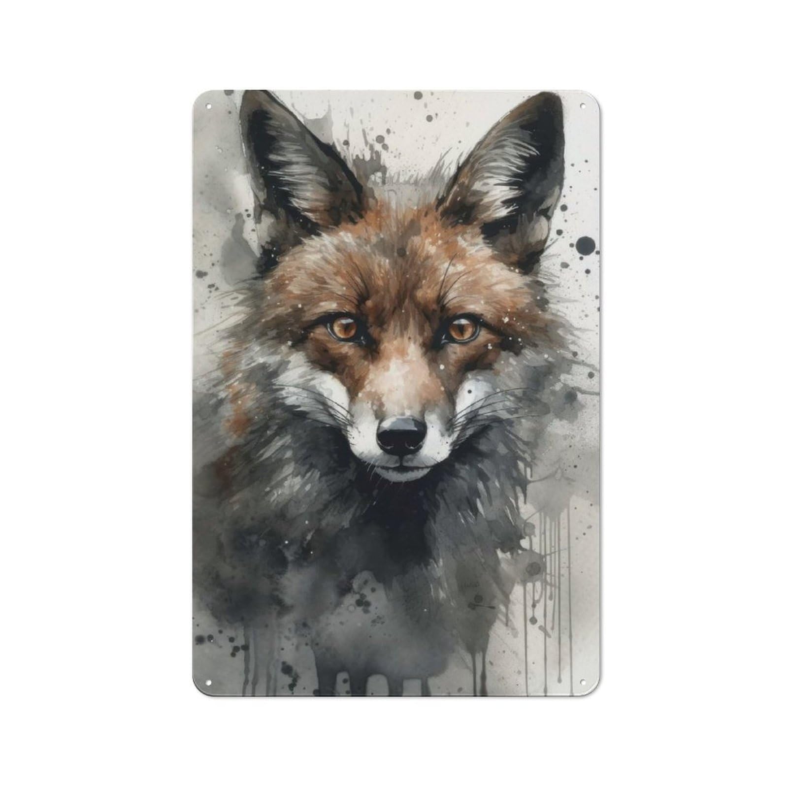 Junmoney Fox Wild Charm Watercolor Printed Metal Sign 30X20cm For Café Or Restaurant, For Hospitality Interior Collectors