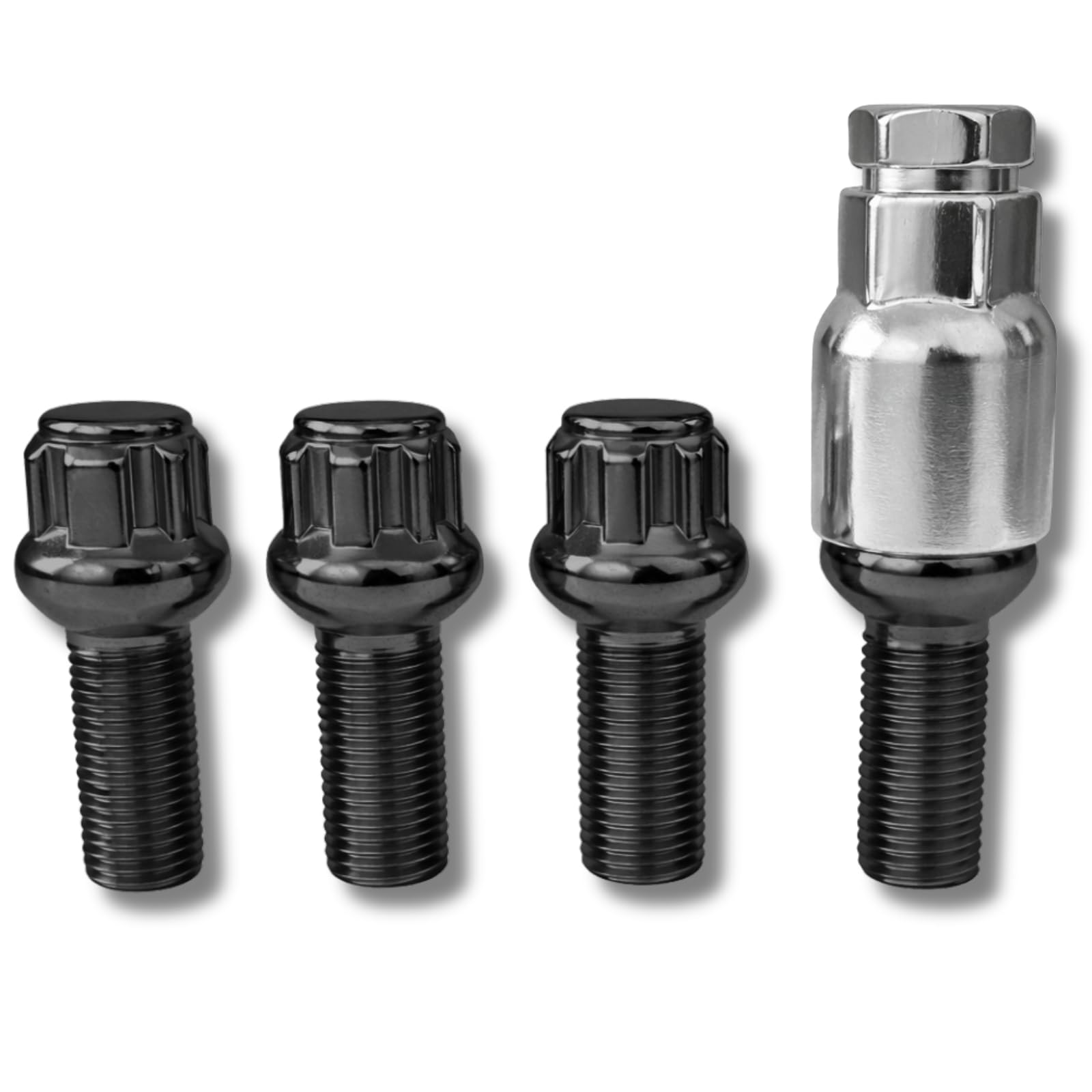 Felgenschloss M14x1,5x28mm Kugelbund R14 kompatibel mit Audi Infiniti Mercedes Porsche Toyota 4x schwarze Felgenschlösser 4er-Set Felgensicherungen Radsicherungen Radschlösser Radschrauben Radbolzen