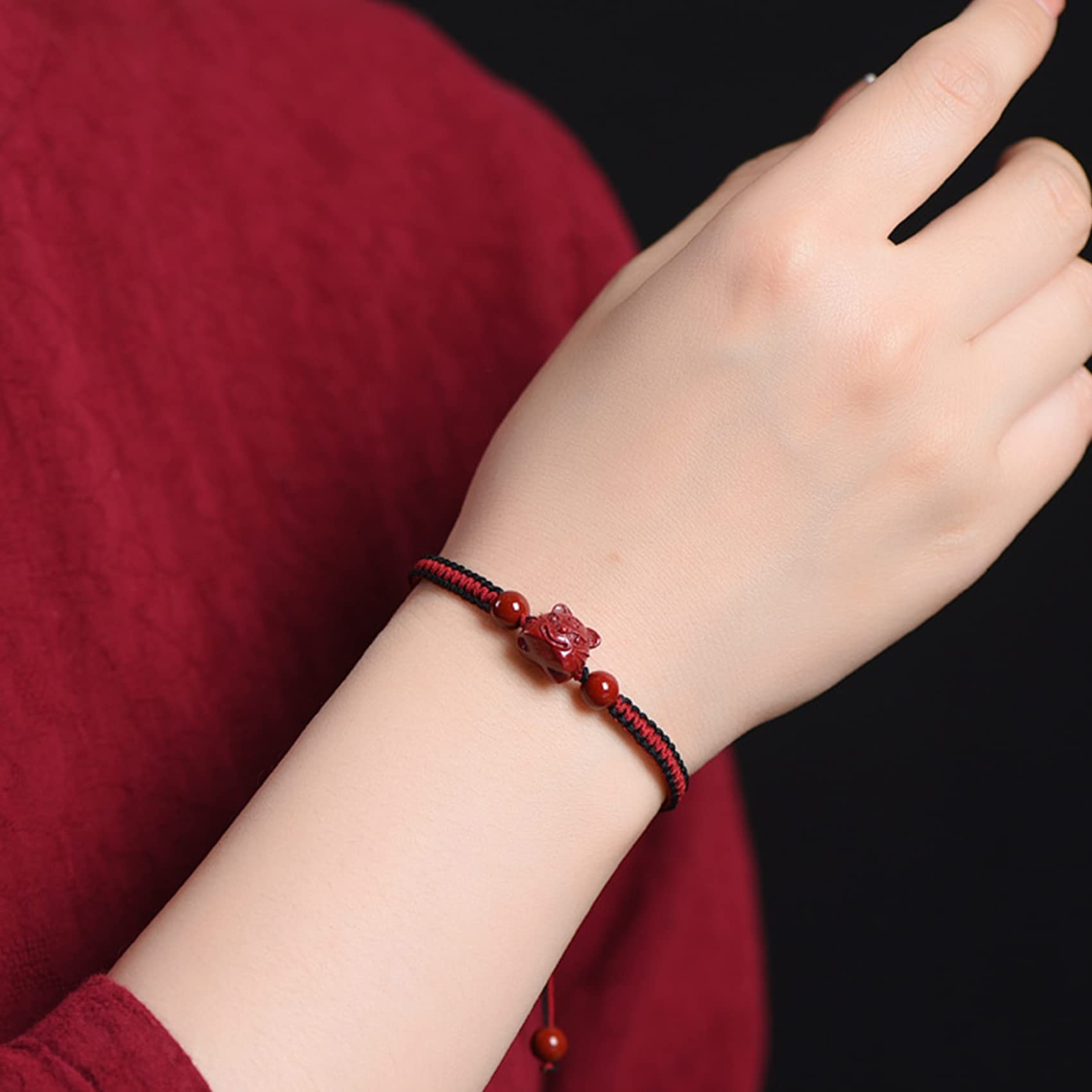Pulsera de Cristal, 2 Pulseras de Hilo Rojo con talismán cinabrio, Pulsera roja for protección Ajustable