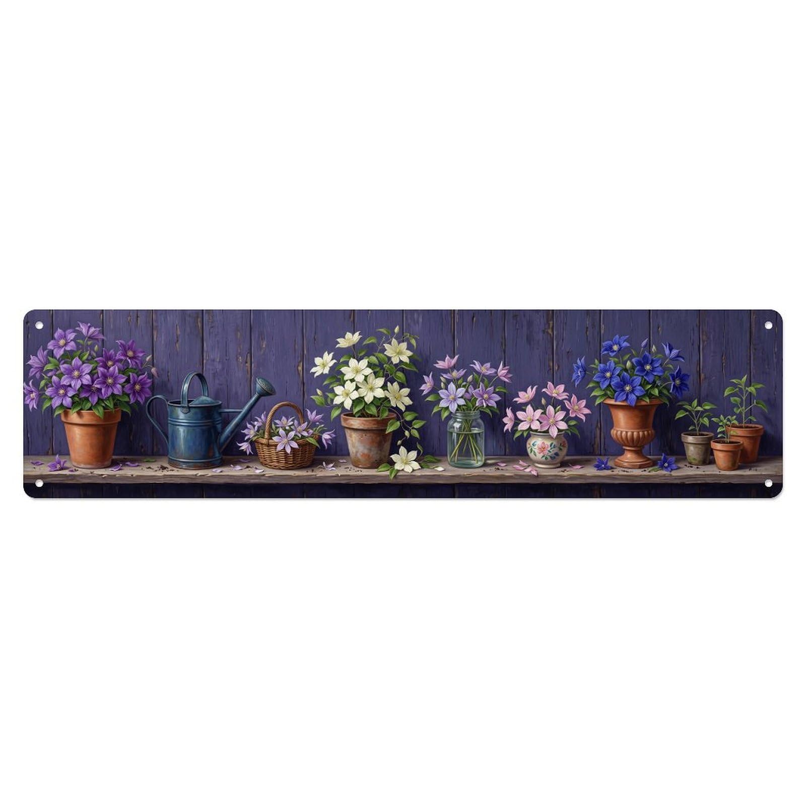 Floral Garden Tools Clematis Vine Pattern Print Metal Tin Sign